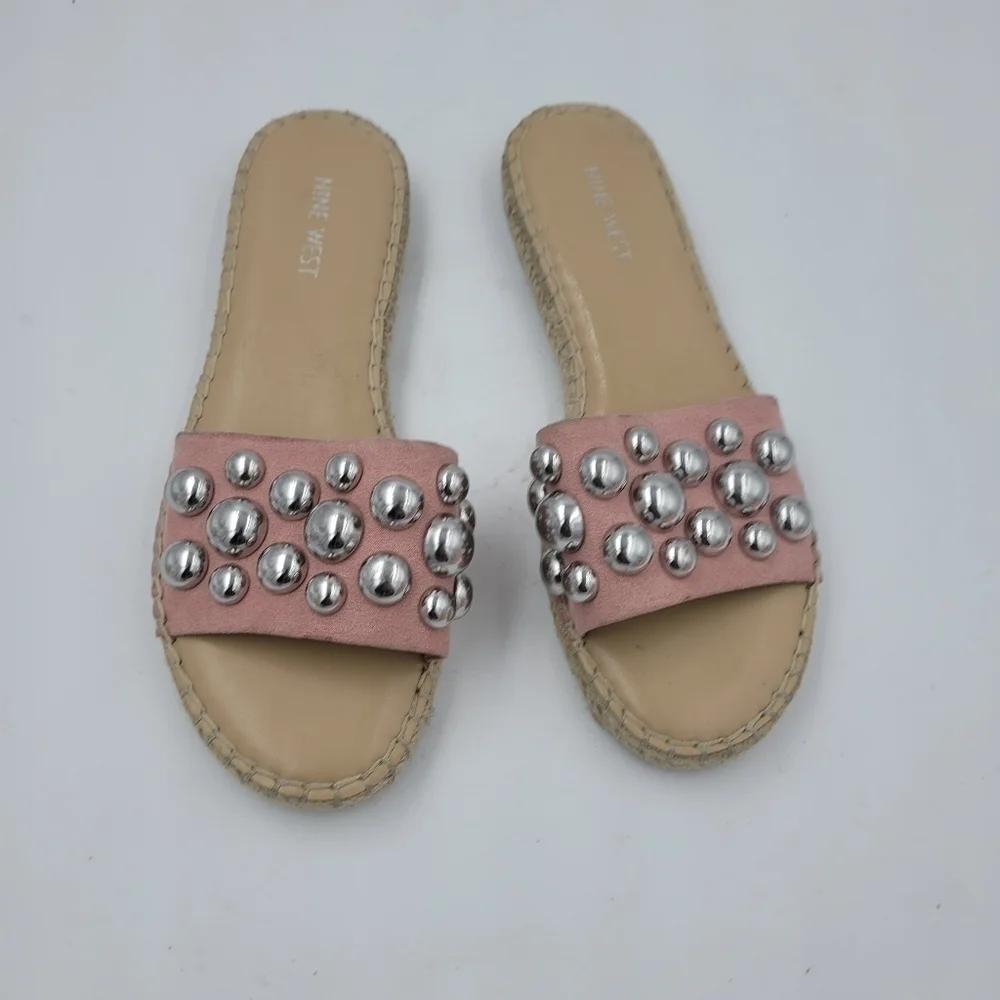 Nine West Pink Even Studded Espadrille Slide Sandals Size 7.5